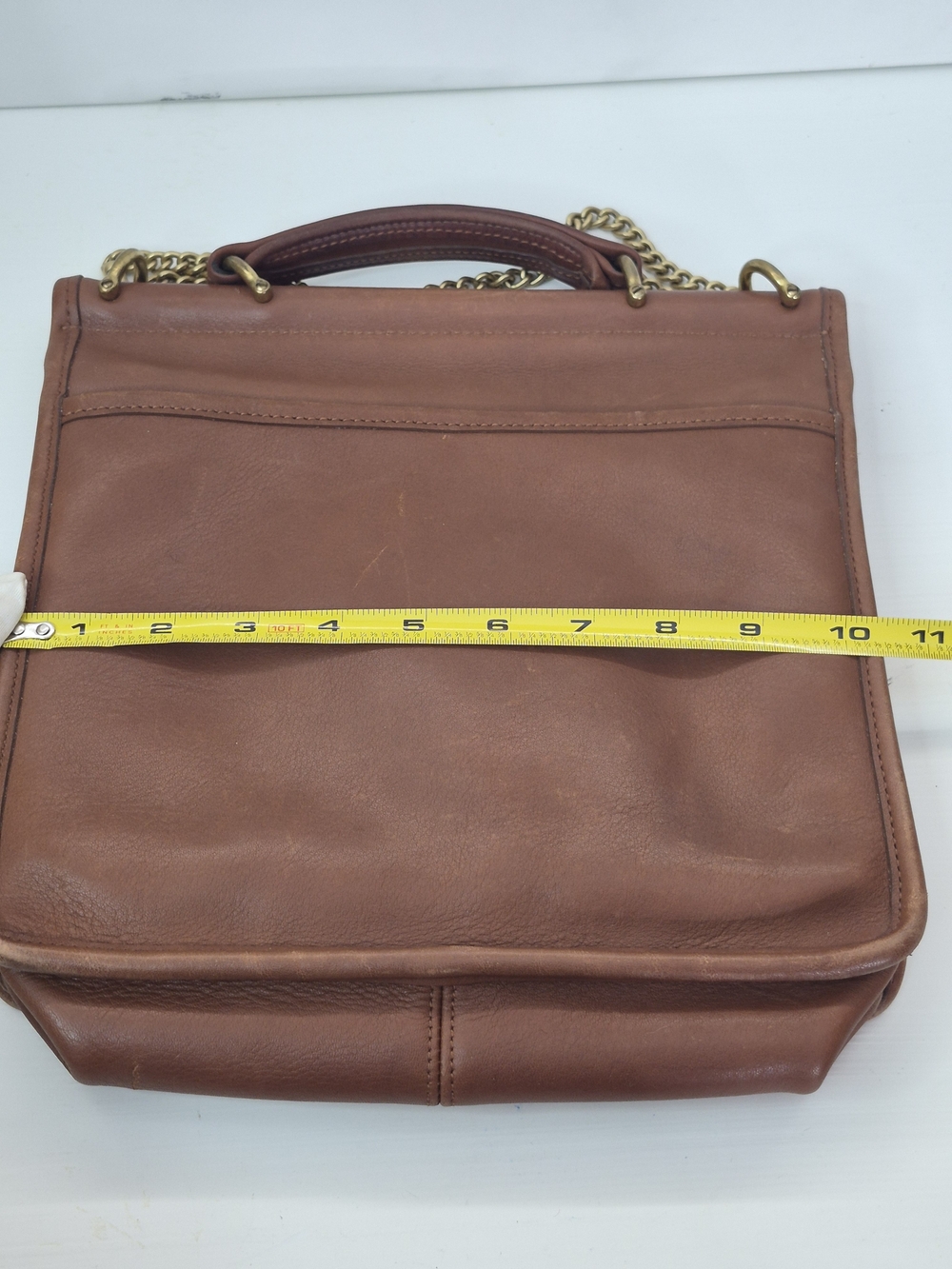 Coach Brown Leather Top-Handle Satchel with Gold Chain Strap - Picture 9 of 9